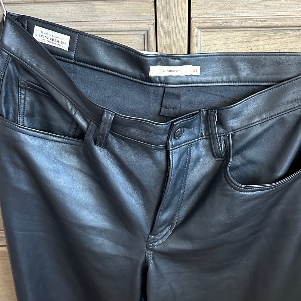 Luxurious Black Leather Straight leg Pants